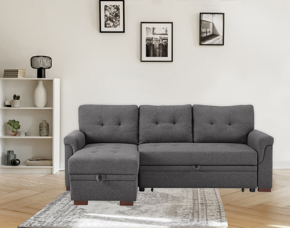 Sierra 84' Dark Gray Linen Reversible Sleeper Sectional Sofa with Storage Chaise
