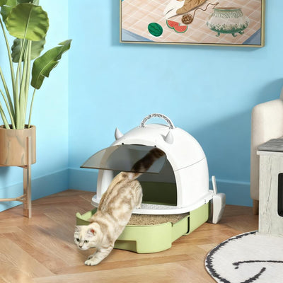 Green  Cat Litter Box with Lid, Scoop, Deodorizing Bags