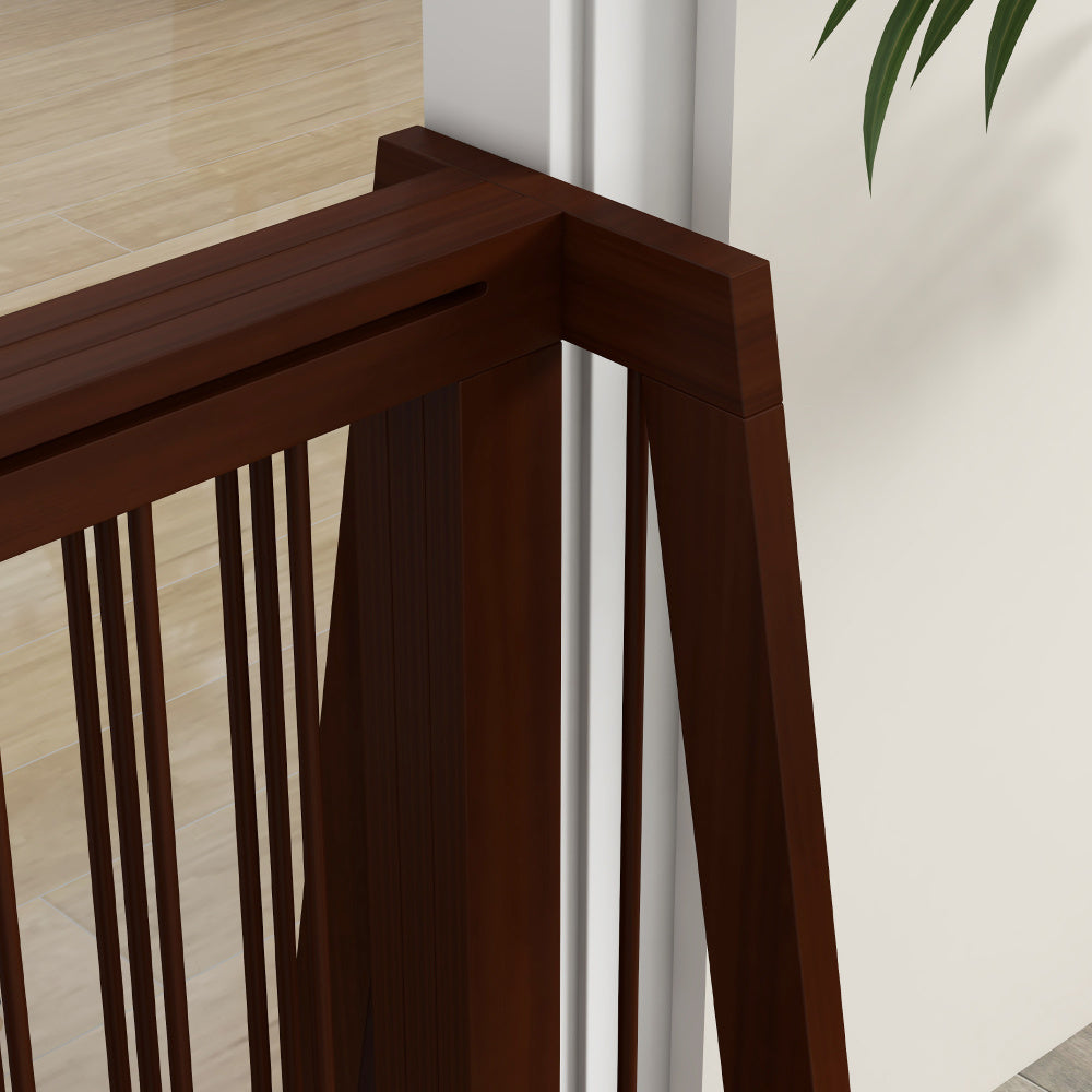 PawHut Freestanding Pet Gate, Wooden Dog Gate with 28"-75" Retractable Length, Support Feet, Non-Slip Mats, 3 Panel Pet Gate for Indoor, Stairway, Doorway, Brown