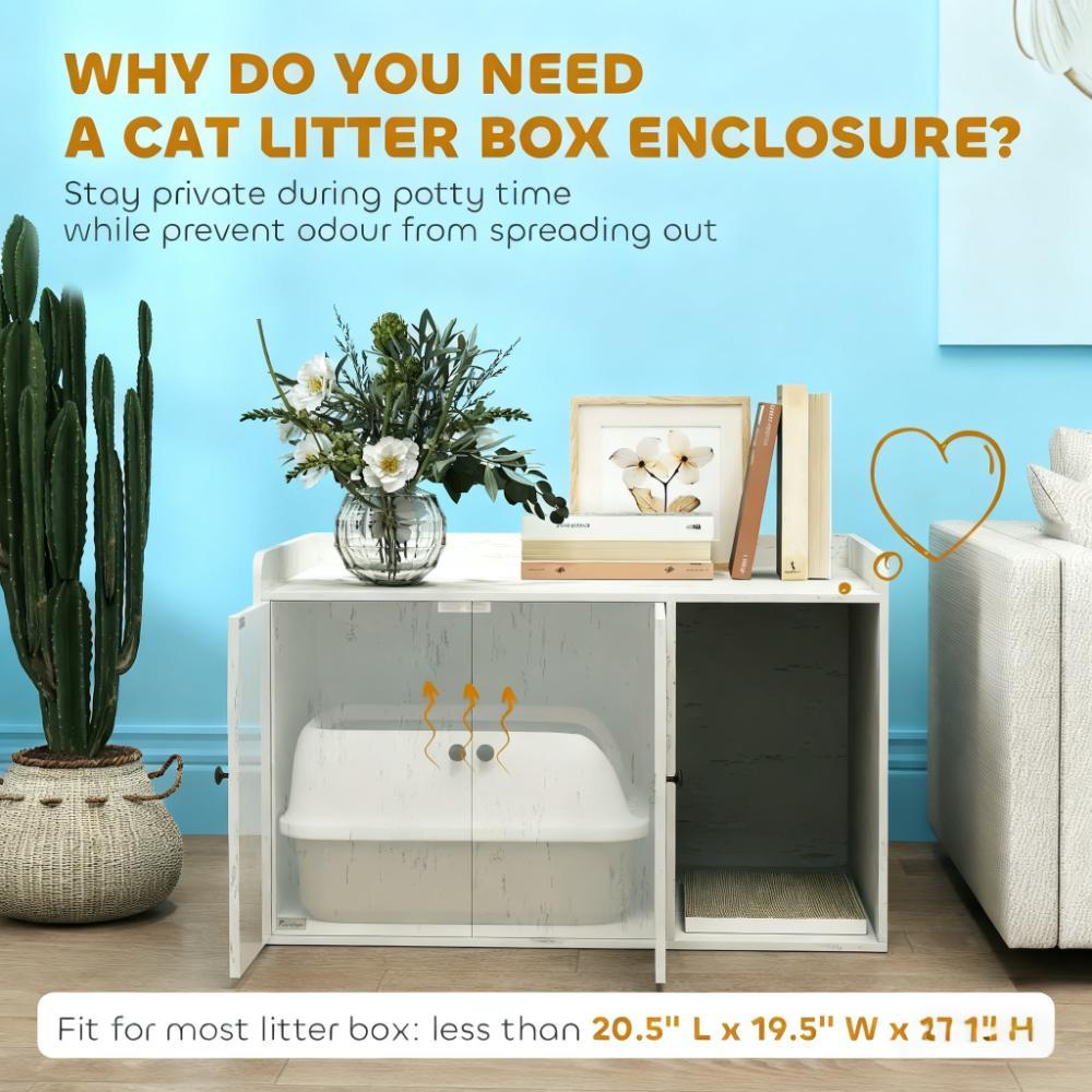 32" Cat Litter Box Enclosure with Scratching Mat, Cat Entrance