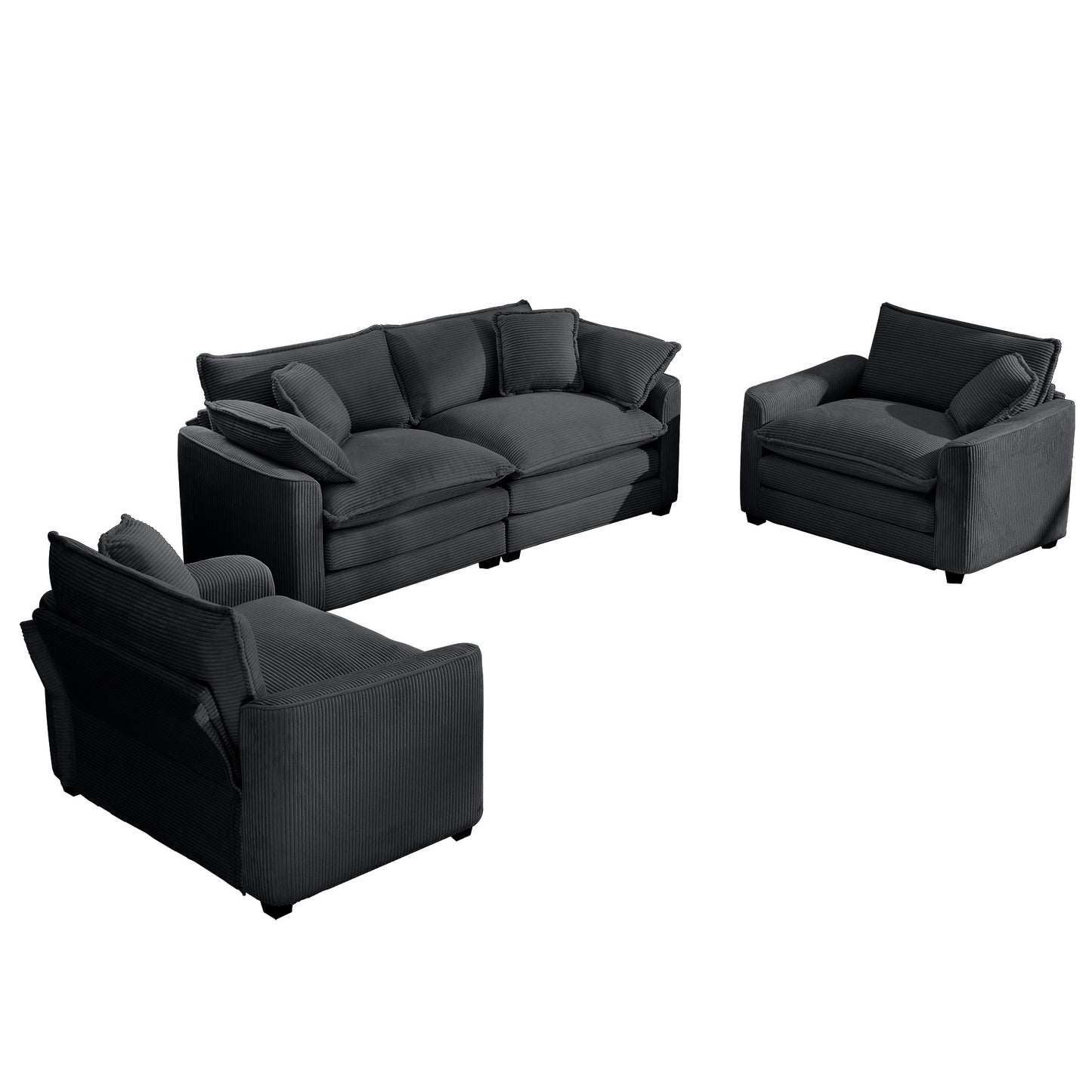 Warm and Cozy Home Theater Style Sofa Set with Soft Cushions in Grey Corduroy Fabric