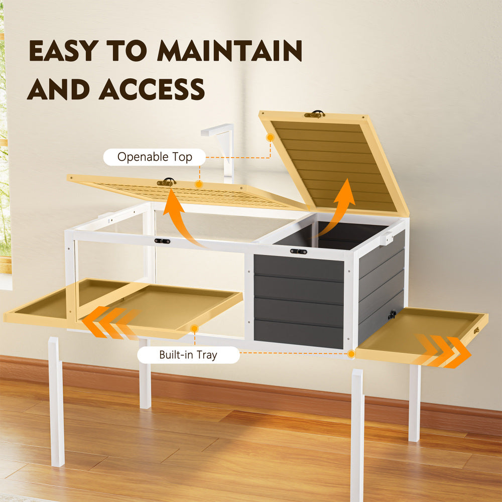 Reptile Habitat Tortoise House with Lamp Holder, Large Observation Window, Waterproof Tray, Detachable Legs, Easy to Clean Wooden Enclosure for Turtles, Lizards, Geckos, and Small Pets Indoor Outdoor