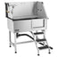 38" Dog Grooming Bath Tub Stainless Steel w/ Stairs Faucet Showerhead