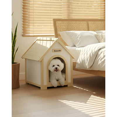 FSC Solid Cedar Pet House – Cream Yellow Cabin Style Indoor Shelter for Small Dogs & Cats