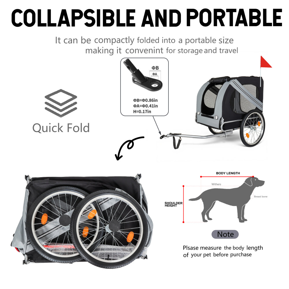 Large Folding Bike Trailer for Dogs – 100LB Capacity All-Terrain Pet Carrier, Durable Steel Frame for Cycling, Jogging, Camping & Outdoor Adventures, Black- Grey