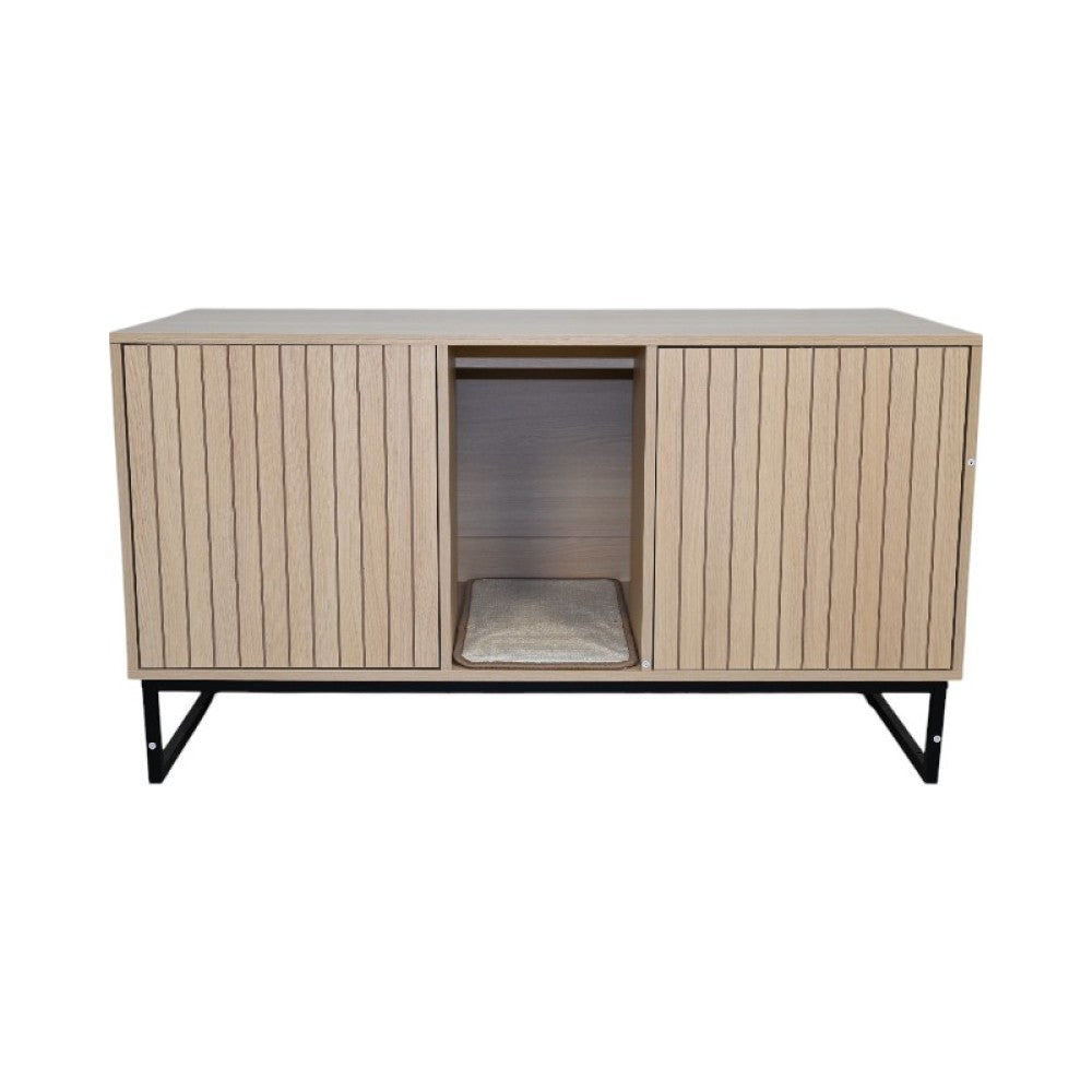 Modern Wooden Cat House with Scratching Mat - 47.64" x 21.46" x 25.98", 76.4 lbs