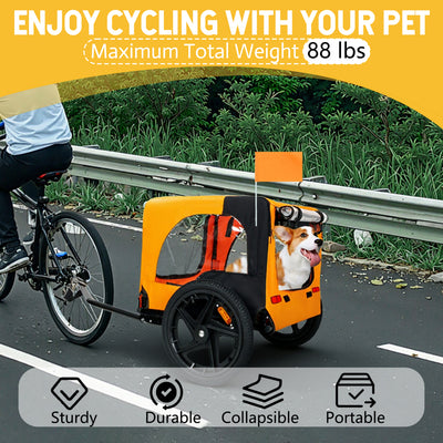 Outdoor Heavy Duty Collapsible Pet Bike Trailer with 16-Inch All-Terrain Wheels & Universal Hitch – Foldable Dog/Cargo Carrier Cart for Bicycles, black+orange