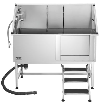 62 Inch Dog Grooming Bath Tub Stainless Steel w Stairs Water Filter
