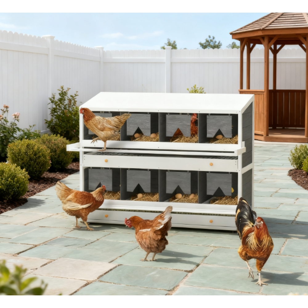 Chicken Nesting Box, 8 Compartment Wood Laying Boxes for Chicken Coop