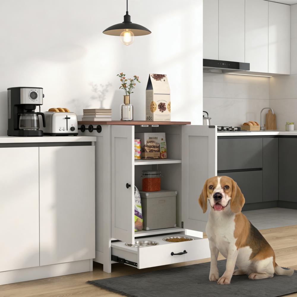Dog Food Storage Cabinet,Pet Feeding Station