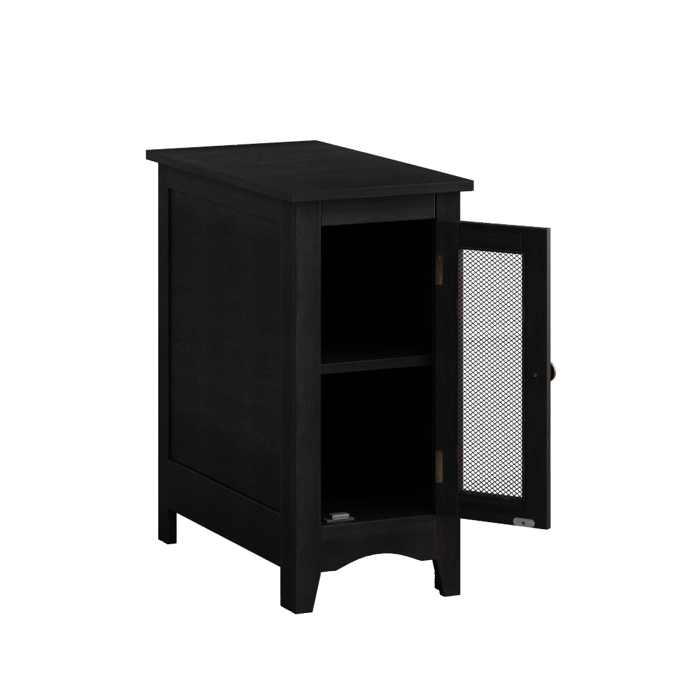 SunJet Rectangle Narrow Accent Side Table, Solid Black Veneer, 11.75 in. W x 21.75 in. L x 24.25 in. H