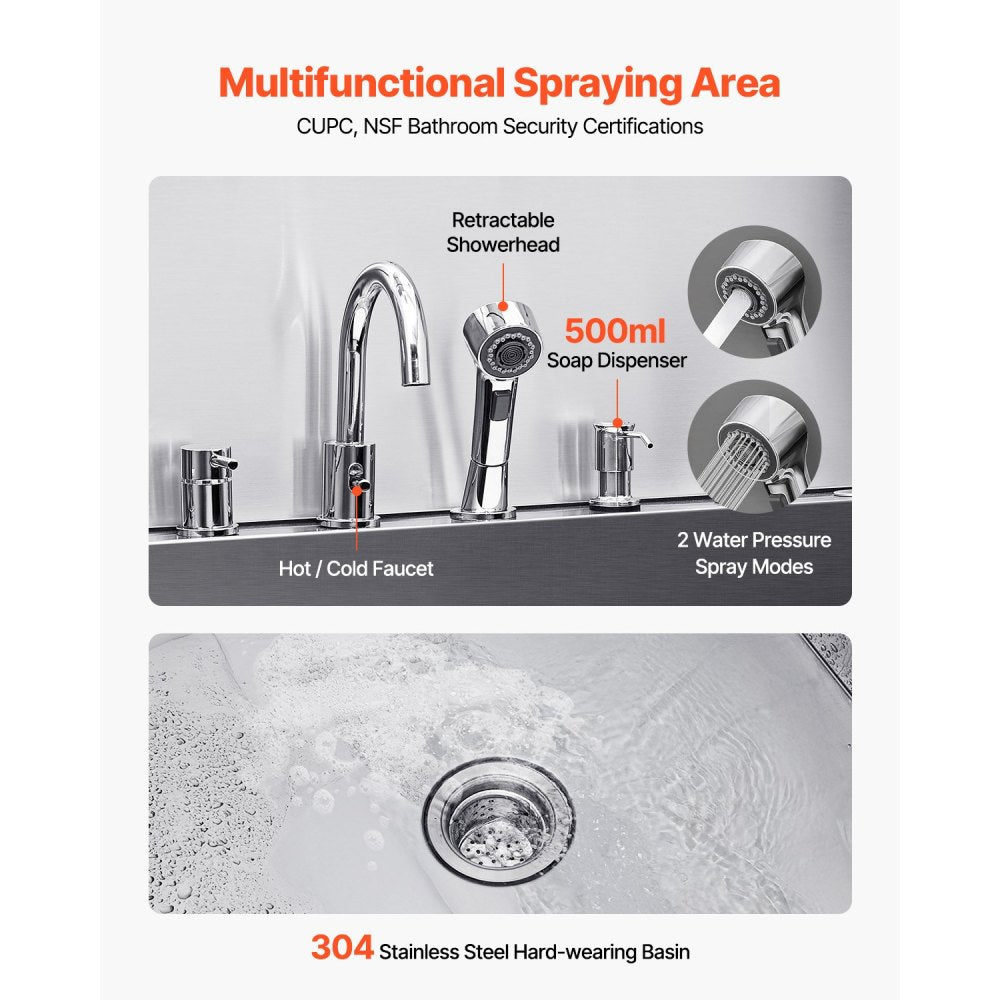 61 Inch Dog Grooming Bath Tub Stainless Steel w Ramp Water Filter Left