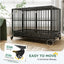 PawHut 48" Heavy Duty Dog Crate Metal Cage Kennel with Lockable Wheels, Double Door and Removable Tray, Gray