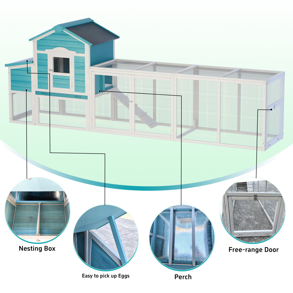 Wooden Chicken Coop with Nesting Box and Free-Range Door, All-Weather Asphalt Roof, Sliding Tray for Easy Cleaning, Large Outdoor Poultry Cage for Chickens, Ducks, and Small Animals