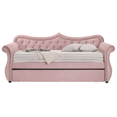 Pink Upholstered Twin Daybed with Trundle