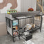 Large pet cage with storage rack, drawers with stainless steel food and water basin, made of iron frame and MDF material, sturdy, exquisite, and practical (black+smoke gray)