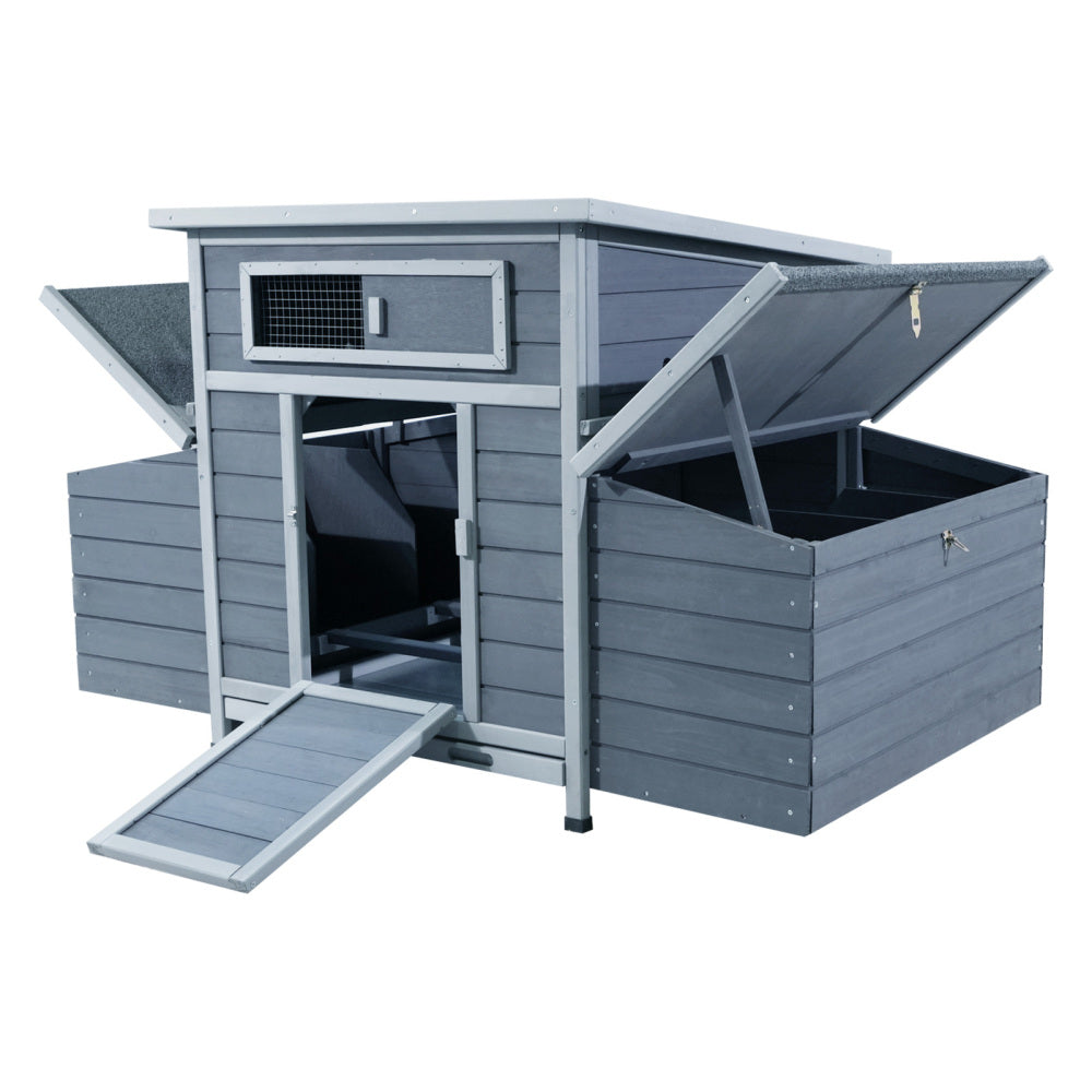 Large Wooden Chicken Coop Outdoor Hen House Poultry Cage for Outdoor with 2 Sides Nesting Boxes