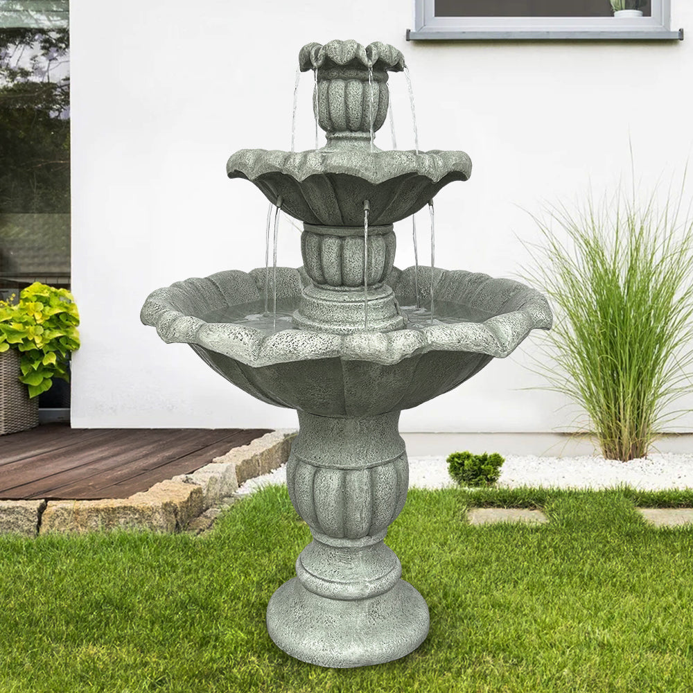 39.3”H Birdbath Garden Waterfall Fountain - 3-Tiered Pagoda Zen Modern Outdoor Floor Standing Fountain with Pump for Backyard,Deck,Lawn, Porch（Pump cord long 9.83ft）