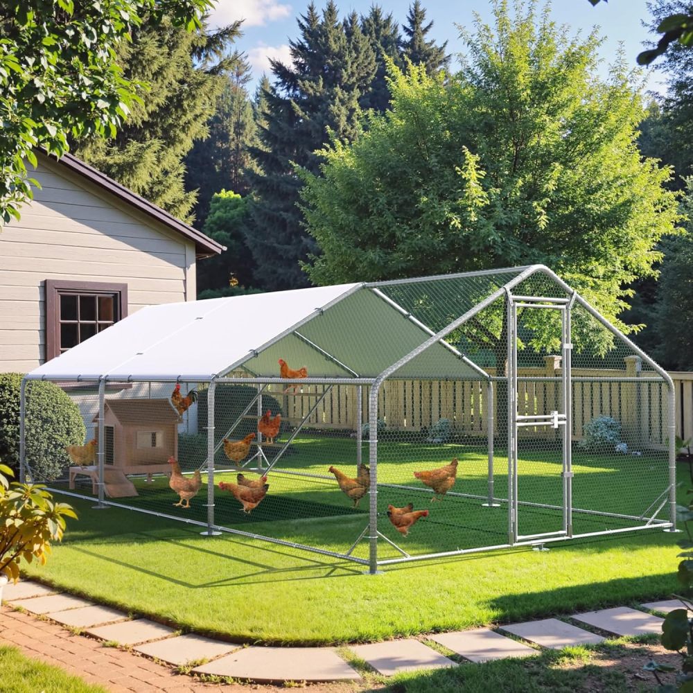 Large Metal Chicken Coop, 10x20x6.5FT Dome Chicken Runs for Yard with Cover, Walk in Chicken Coop with Roosting Perch
