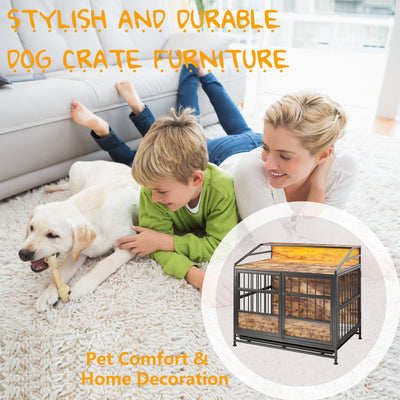 Multi-function Furniture Style Dog Crates with Storage, Dog Crate Furniture Large Wooden Dog Kennel with Double Doors, for Large/Medium Dog Indoor, Brown