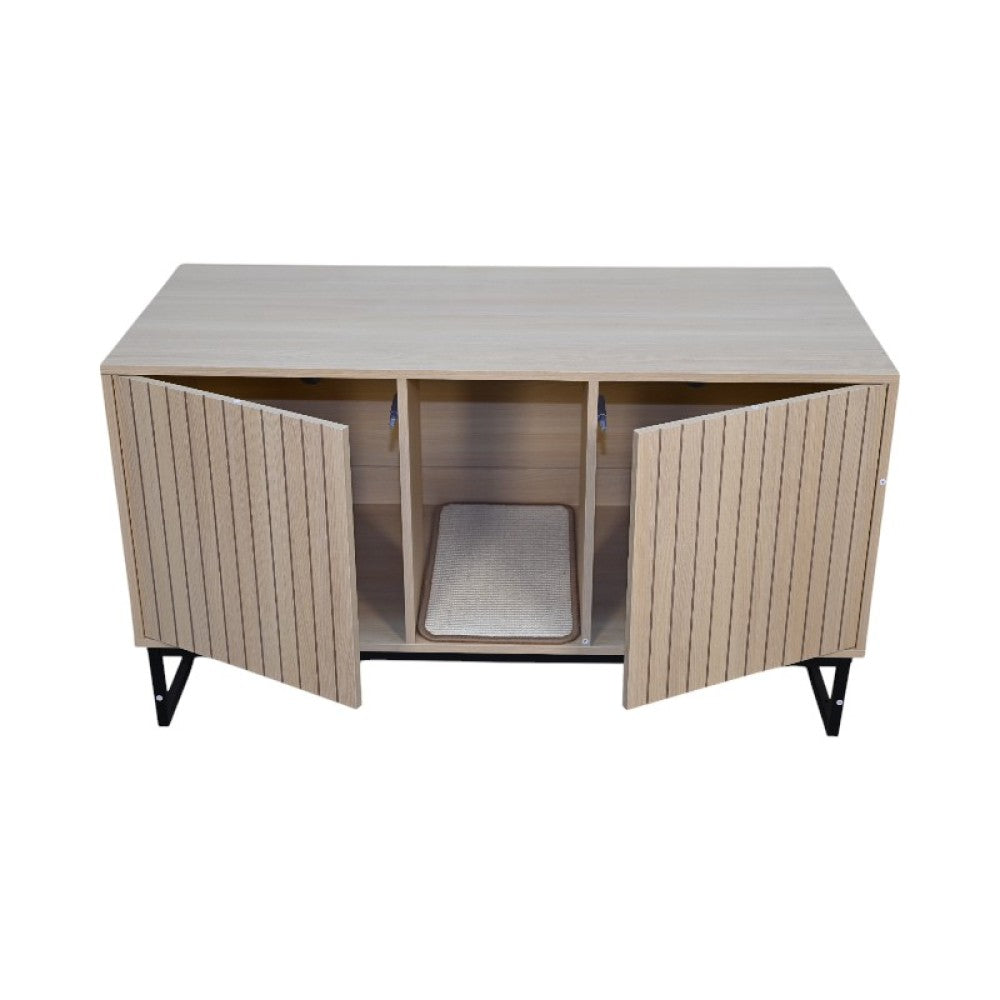 Modern Wooden Cat House with Scratching Mat - 47.64" x 21.46" x 25.98", 76.4 lbs