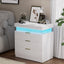 SunJet Nightstand with Charging Station and LED Lights,Night Stand with Sliding Top for Bedroom,Bedside Table with Drawers,Modern End Side Table,White.28.8''W x 17''D x 30.5''H.