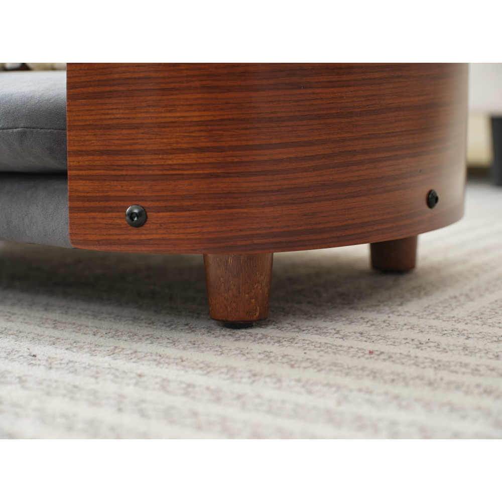 Scandinavian style Elevated Dog Bed Pet Sofa With Solid Wood legs and Walnut Bent Wood Back,Dark Grey Velvet,Small Size
