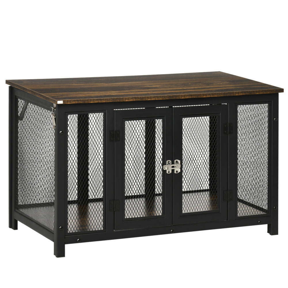 PawHut Furniture Style Dog Crate with Openable Top, Big Dog Crate End Table, Puppy Crate for Small Dogs Indoor, Spacious Interior, Pet Kennel, Brown, Black