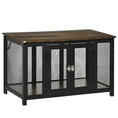 PawHut Furniture Style Dog Crate with Openable Top, Big Dog Crate End Table, Puppy Crate for Small Dogs Indoor, Spacious Interior, Pet Kennel, Brown, Black