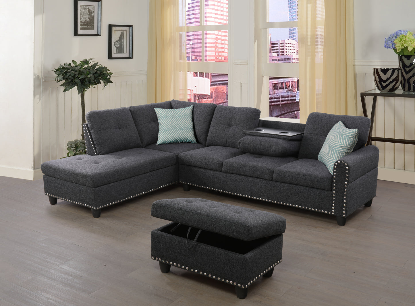 Alger 98' Wide Left Hand Facing Sofa & Chaise with Ottoman