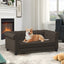 Elegant rectangular pet bed for small and medium-sized dogs, durable elevated dog sofa bed, comfortable dog sofa, modern and fashionable linen fabric dog sofa-Dark Brown