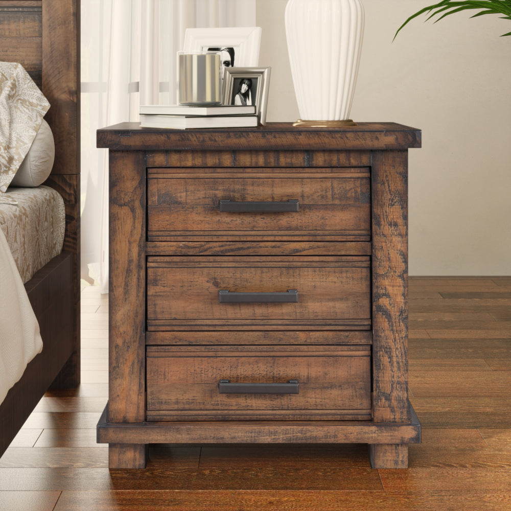 SunJet Rustic Three Drawer Reclaimed Solid Wood Farmhouse Nightstand (old sku:WF298401AAD)