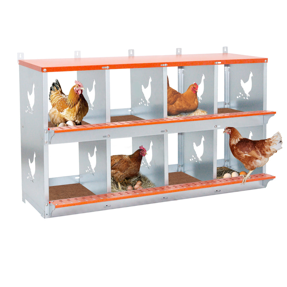 10-Bay Metal Nest Box-Wall Mount for Hens/Ducks, Easy Egg Collection & Assembly, Vented Galvanized Steel Coop Equipment Orange
