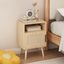 SunJet  22.83'' H Rattan Nightstand, Side Table with Door Open Shelf,  Accent Bedside End Table with Solid Wood Legs for Bedroom, Dorm and Small Spaces, Oak