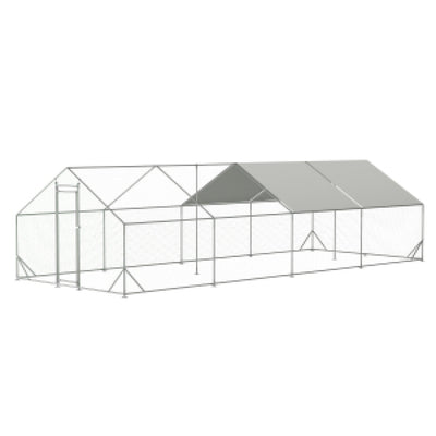 Large Metal Chicken Coop, Walk-in Chicken Run,Galvanized Wire Poultry Chicken Hen Pen Cage, Rabbits Duck Cages with Waterproof and Anti-Ultraviolet Cover for Outside(10' L x 26 W x 6.56' H)