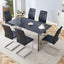Table and chair set.63'x31.5x30' Black Marble-Patterned Slabs Tabletop with Stainless Steel Butterfly Legs.Paried with 6 Black high-quality PU chairs with silver metal legs.