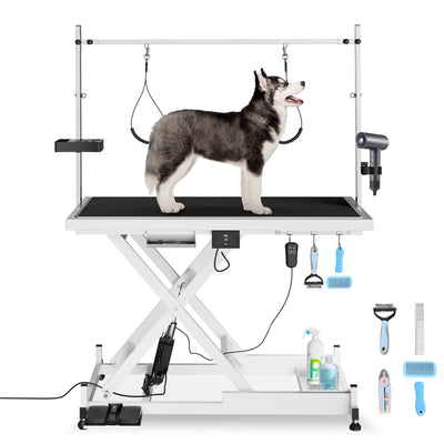 Update electric pet grooming table, 110V/220V professional groomer recommend super Deluxe electric pet grooming table, height adjust from 8 up to 36inch WHITE COLOR