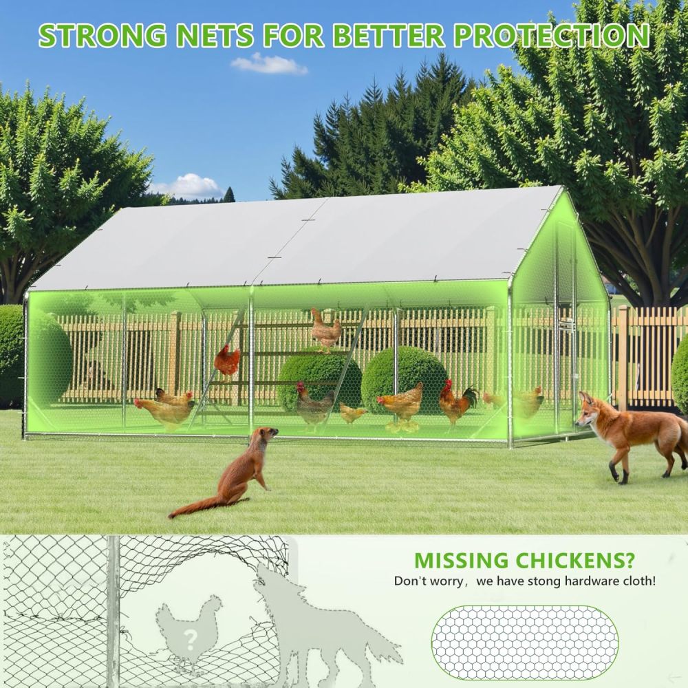 Large Metal Chicken Coop, 10x13x6.5FT Dome Chicken Runs for Yard with Cover, Walk in Chicken Coop with Roosting Perch