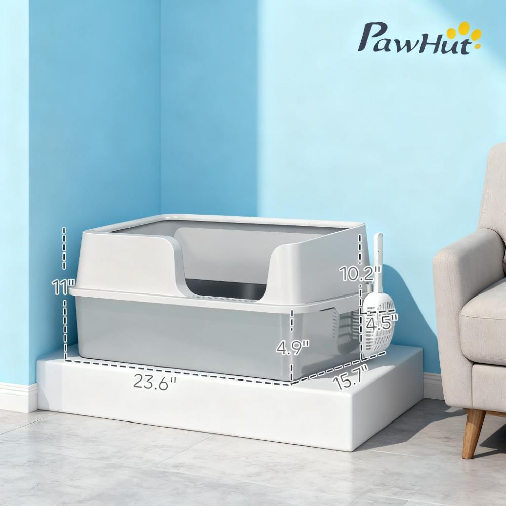 Stainless Steel Litter Box with High Side, Scoop for Big Cats