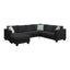 Modern Black L Shape Fabric Sectional Sofa with Ottoman and Pillows, 112*87 Inches, 7 Seats