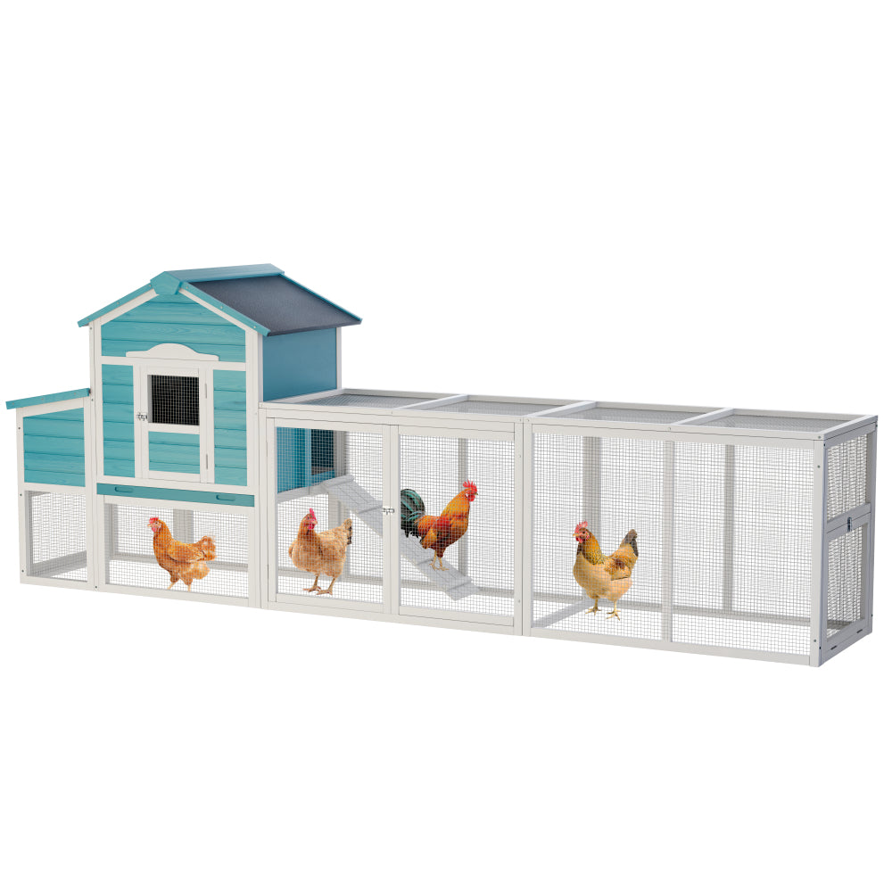 Wooden Chicken Coop with Nesting Box and Free-Range Door, All-Weather Asphalt Roof, Sliding Tray for Easy Cleaning, Large Outdoor Poultry Cage for Chickens, Ducks, and Small Animals