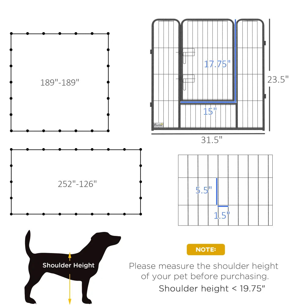 220.5" L x 157.5" W x 31.5" H (7 x 5 Panel) 24 Panel Dog Playpen with Lockable Door for Small and Medium Dogs