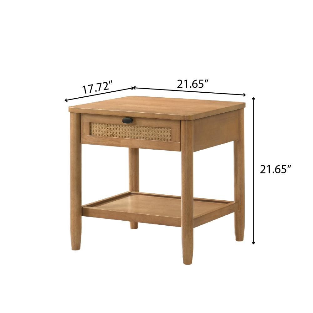 SunJet Vichy Single-Drawer Bedroom Nightstand with Shelf, Light Walnut
