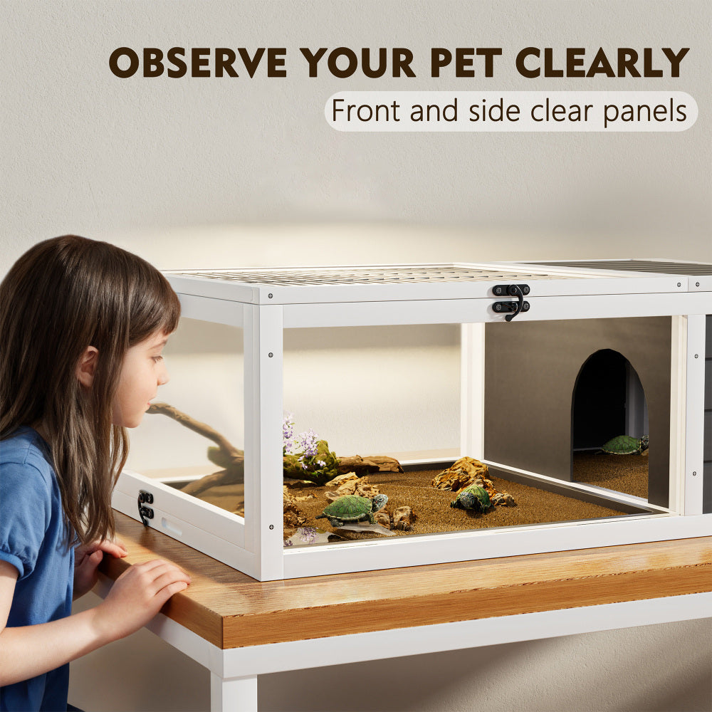 39.5＂Wood Tortoise House Indoor Turtle Habitat Reptile Cage for Small Animals Lizards, Geckos, with 2 Removable Waterproof Tray