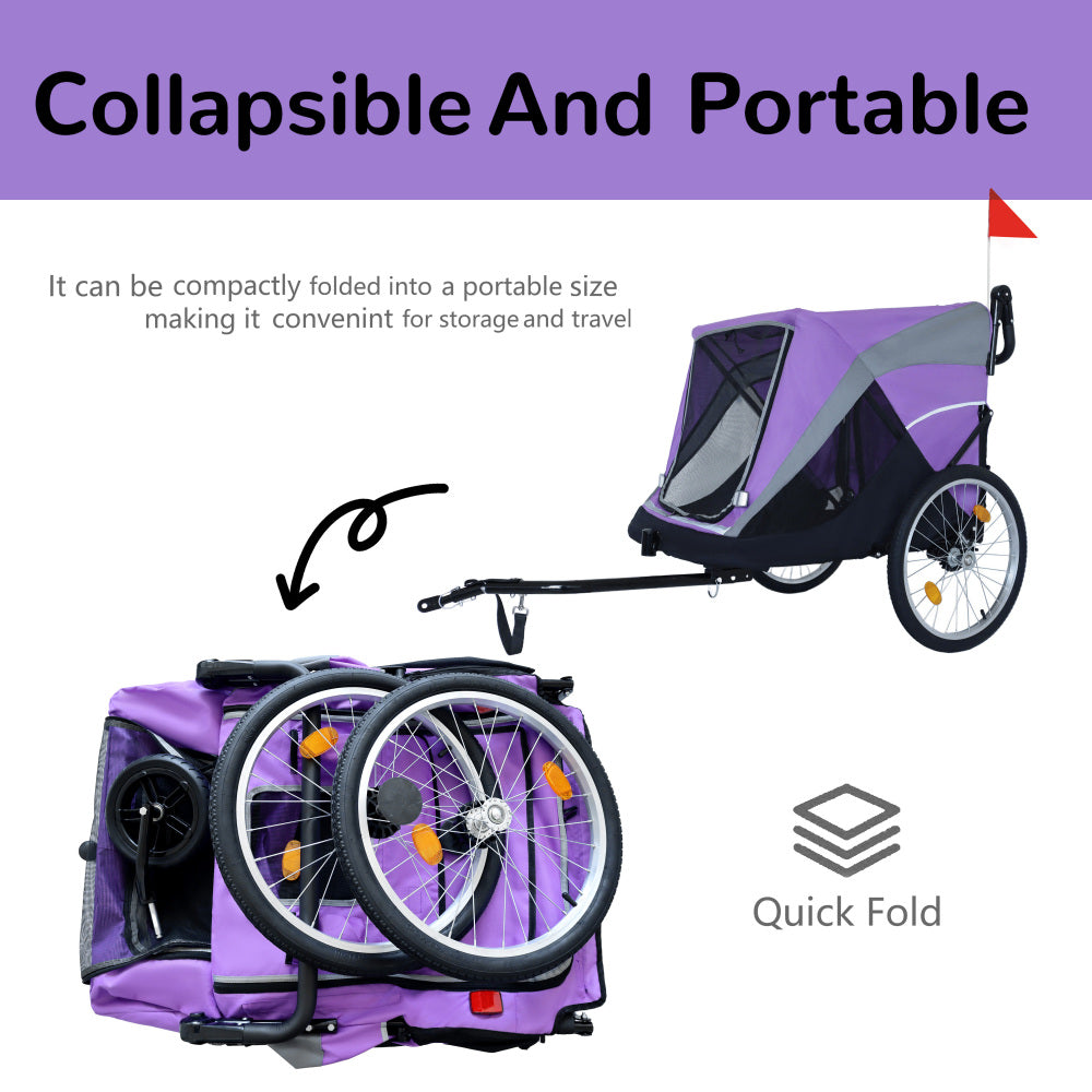 2-in-1 Bike Trailer & Push Cart for Pets - Detachable Bike Hitch & Push Handle Included - Quick Release Wheel, Internal Leash, Dual Cup Pockets and Underneath Storage Bag,  Holds Pets Up to 100 lbs