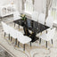 Black Marble Pattern Tempered Glass Dining Set - 71'x35.4' with 8 White PU Chairs With a Widened Backrest Design.