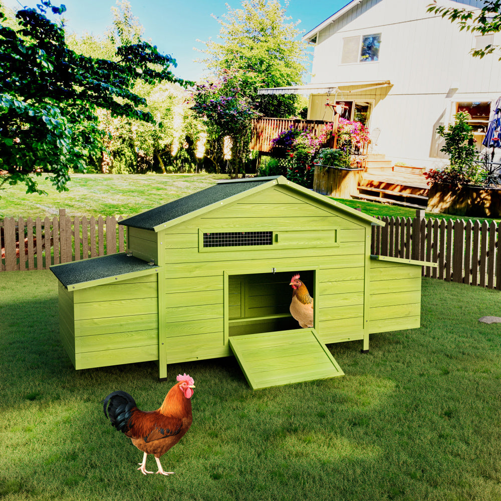 11.12 ft² Large Wooden Chicken Coop with 2 Free-Range Doors, 2 Nesting Boxes & Perch – Outdoor Hen House Poultry Cage