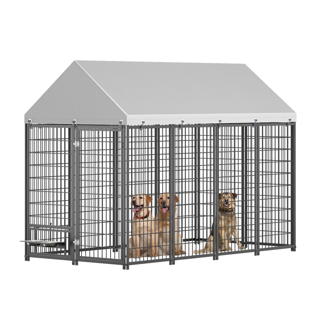 Large Dog Kennel Outdoor Pet Pens Dogs Run Enclosure Animal Hutch Metal Coop Fence with Roof Cover. 9.62'L x 9.35'W x 6.18'H.