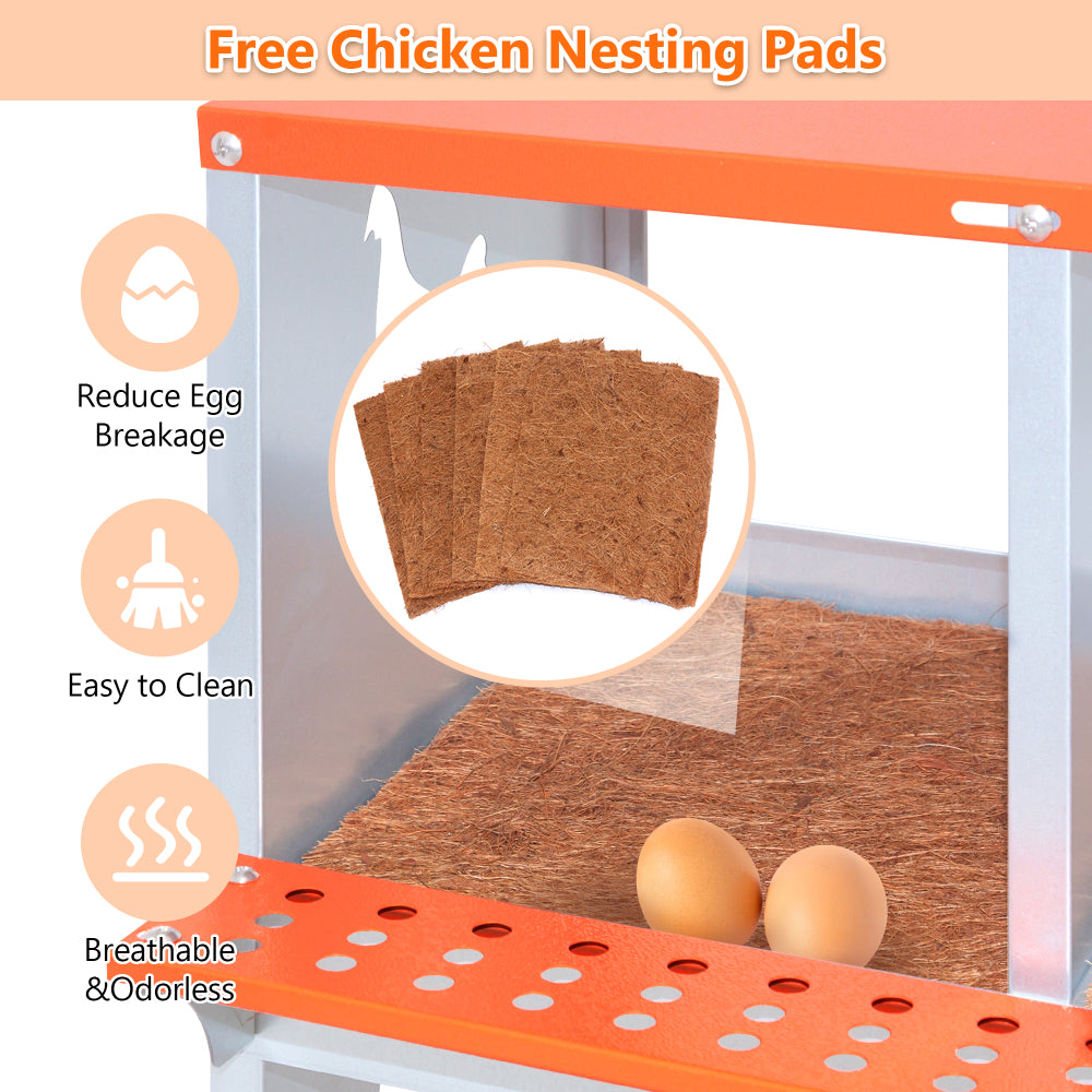 6-Bay Metal Nest Box-Wall Mount for Hens/Ducks, Easy Egg Collection & Assembly, Vented Galvanized Steel Coop Equipment Orange