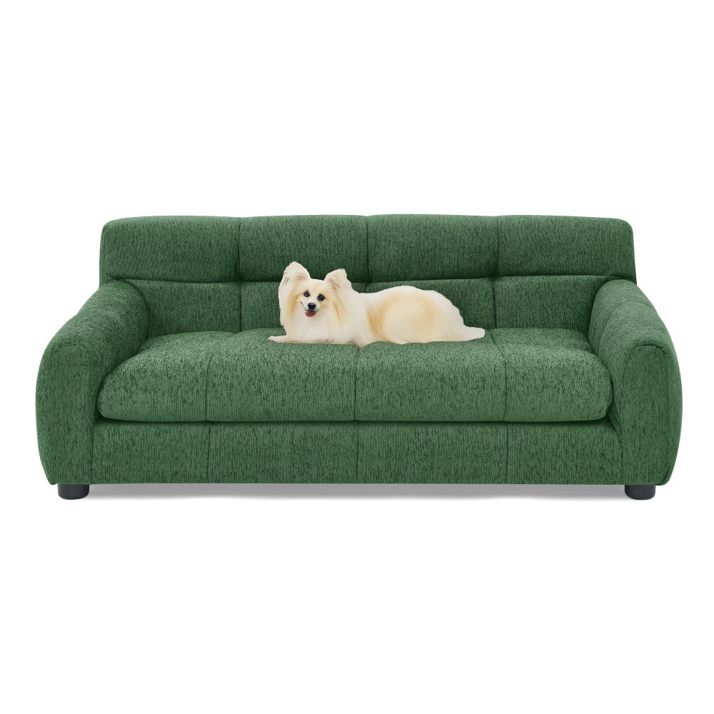 Soft and comfortable pet sofa with backrest and armrests, suitable for modern rectangular pet sofas for small and medium-sized dogs-Green